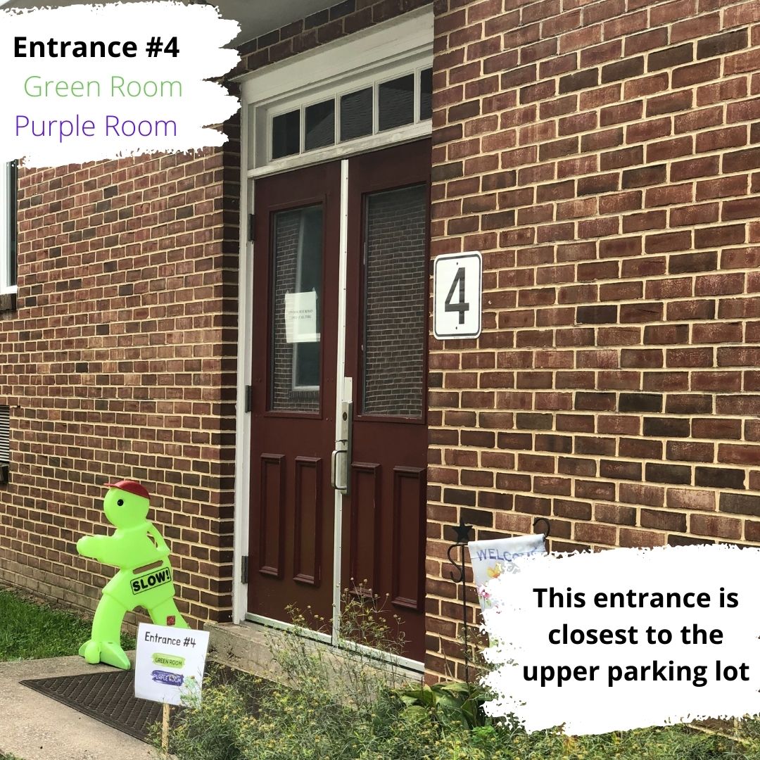 Entrance 4 We are very excited to welcome parents/guardians back into the building for drop off times! If you are dropping your child off for any of the following activities: early birds (beginning at 8:15am), morning class (9am), lunch bunch (11:30am) or KickStart (12:45pm), you will be invited to walk your child into the building to drop them off. We will have signs posted at the 4 different entrances to guide you in knowing which entrance to use. This will allow for a more organized and efficient drop off time. If you are picking your child up from any of the the following activities: rainbow room class (11:15am), morning class (11:30am), lunch bunch (12:45pm) and kickstart (3:15pm) you will be asked to wait outside the building at the door that is specified for that location.