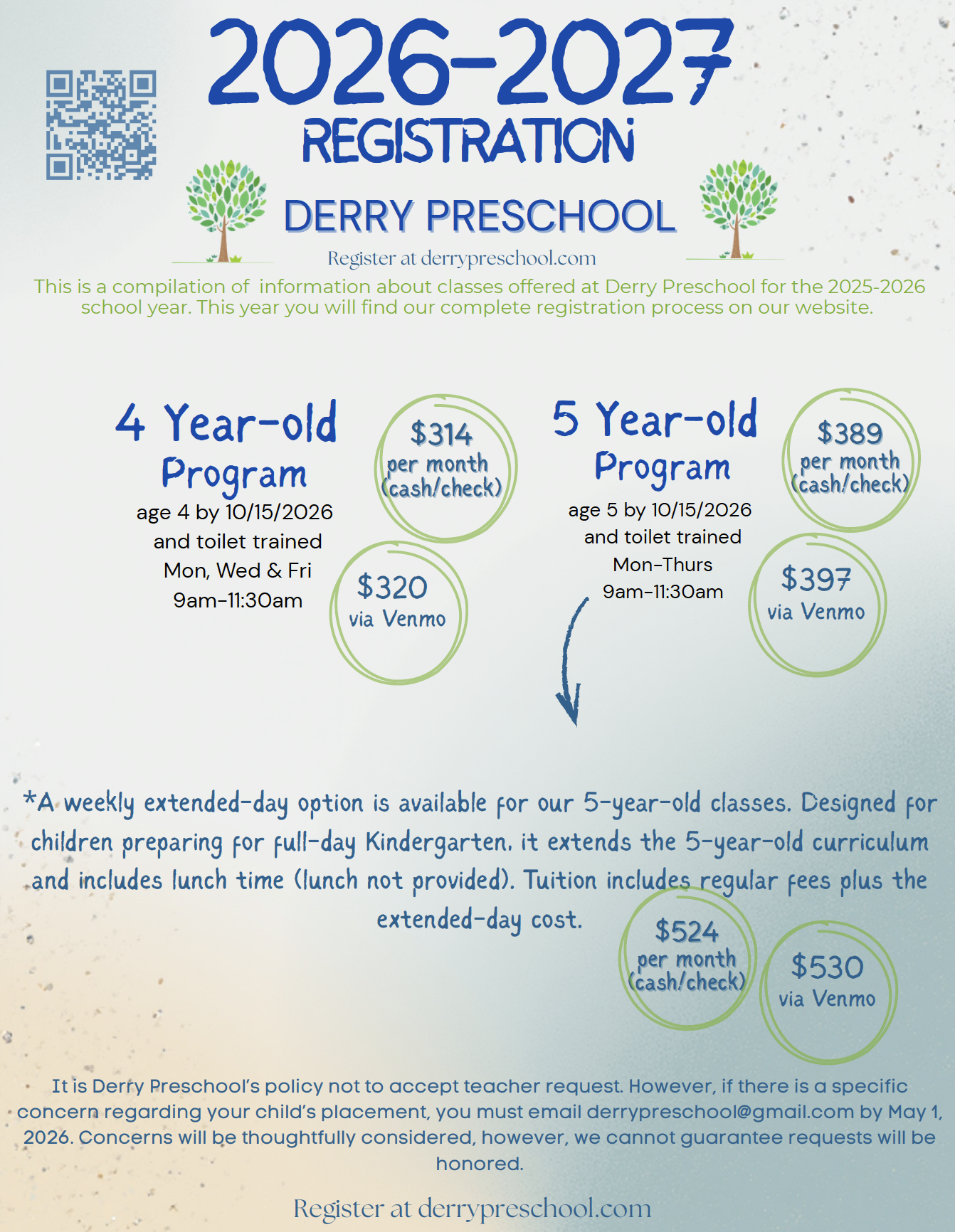Derry Preschool 2025-2026 Registration Info