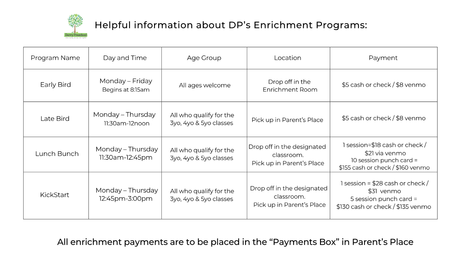 Extended Day Care at Derry Preschool
